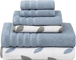 Amrapur Overseas 6-Piece Yarn Dyed Organic Vines Jacquard/Solid Ultra Soft 500GSM 100% Combed Cotton Towel Set [Blue]