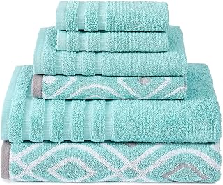 Amrapur Overseas 6-Piece Yarn Dyed Oxford Stripe Jacquard/Solid Ultra Soft 500GSM 100% Combed Cotton Towel Set [Aqua]