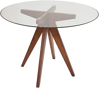 SK Designer Living Jean Prouve Inspired Round Glass Dining Table | 100cm – Walnut