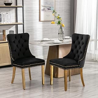 AADEN Velvet Fabric Dining Chairs Luxury Tufted Back with Nailed Trim and Back Ring Pull Home Kitchen Dining Room Chairs A…