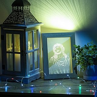 LIFESTYLES WAREHOUSE Luxury Home Decor Wood LED Lamp Frame Virgin Mary, San Judas, Jesus Night Light RGB (Jesus LED)