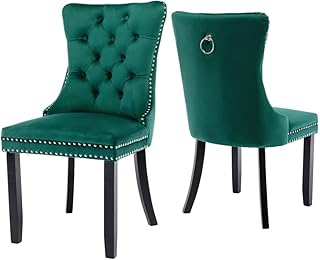 AADEN Velvet Fabric Dining Chairs Luxury Tufted Back with Nailed Trim and Back Ring Pull Home Kitchen Dining Room Chairs A…