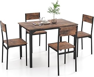 Giantex 5 Piece Dining Table Set, Industrial Style Kitchen Table & Chairs for 4 w/Backrest & Metal Frame, Rectangular Dine…