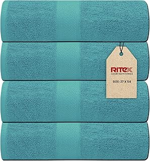 Ritex Set of 4 Bath Towels – 68.5cm x 132cm Cotton Towels for Bathroom – 100% Cotton Bath Towel – 600 GSM Eco-Friendly, So…