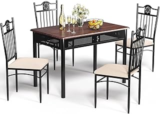 Giantex 5 Pieces Dining Table Set, Modern Kitchen Table Set for 4 Person, Rectangular Table w/ 4 Upholstered Chairs, Bistr…