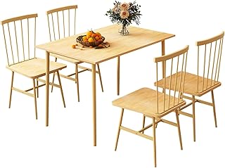 Luxsuite 5pcs Dining Table & Chairs Set Mid Century Style Wooden Chairs Spindle Back Kitchen Dining Room Chairs Oak