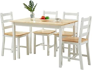 Luxsuite Pine Wood Dining Table and 4 Chairs Wood Rectangular Dining Table 5pcs Kitchen Table Furniture Set Dining Room Oa…