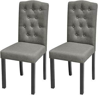 6-Piece Grey Dining Chairs Set, Camel Fabric, Chesterfield Design, Comfortable Upholstery,Modern Kitchen and Dining Room C…