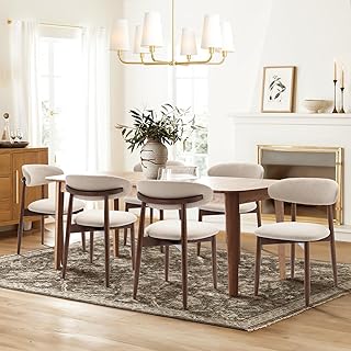 COLAMY Wooden Dining Chairs Set of 6, Modern Fabric Upholstered Dining Room Chair, Farmhouse Kitchen Side Chairs with Foot…