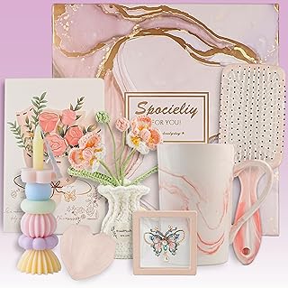 Luxury Spa Gift Set for Women, Handmade Soap, 3D Pop-Up Card, Anti-Static Hair Brush, Enamel Butterfly Brooch, Ceramic Mug...