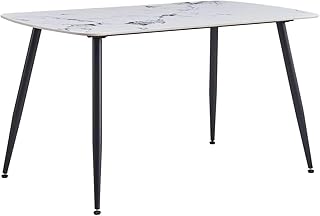 Priceworth Yarra Dining Table 1400mm Ceramic Marble White Top with Black Powder-Coated Legs Contemporary Design Scratch an…