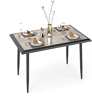 Giantex Sintered Stone Dining Table, Rectangular Kitchen Table w/Metal Frame, Faux Marble Tabletop, Heat & Scratch-Resista…