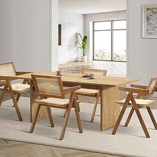 Oikiture Modern Wooden Dining Set – 180cm Walnut Rectangular Table with 4 Matching Chairs for Dining Room or Kitchen