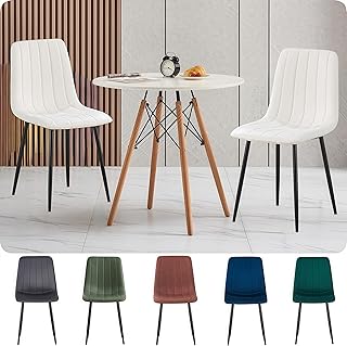 BRIBRION 80cm Round Dining Table and 2 Chairs Sets, Small Kitchen Table with Faux Leather Seats & Wooden Legs, Modern Brea...
