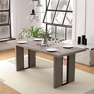 Luxsuite Rectangular Dining Table for for 4-6 People Kitchen Dinner Breakfast Room Cafe Restaurant Office 180cm Length Grey