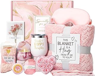 Self Care Set for Women | Self Care Birthday Basket for Women - Luxury Relaxation Wellness Set with Flannel Blanket for Si...