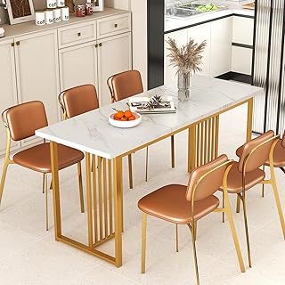 Giantex 160 CM Rectangular Kitchen Table, Dining Table for 6-8 People w/Faux Marble Tabletop, Large Dinette Table for Dini…